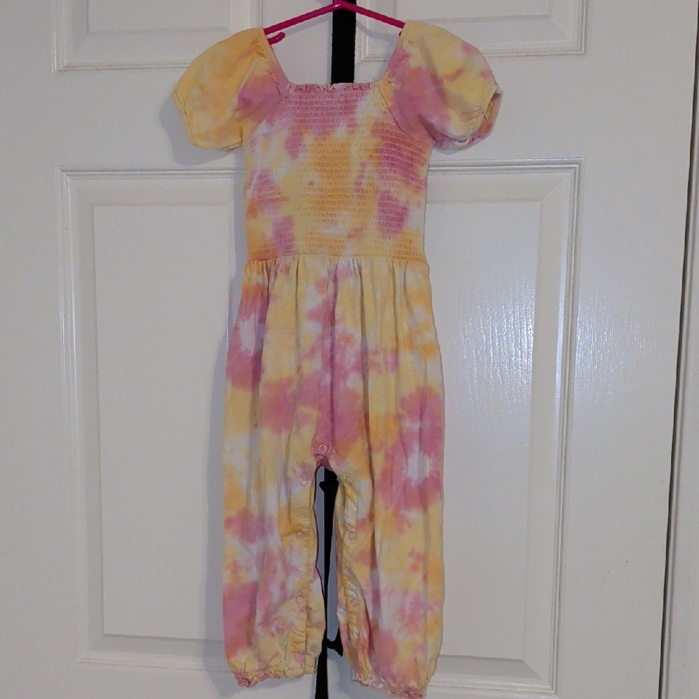 Burt's Bees Baby Pink & Yellow Tie-Dye Romper